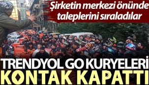 Trendyol GO kuryeleri kontak kapattı. Şirketin merkezi önünde taleplerini sıraladılar
